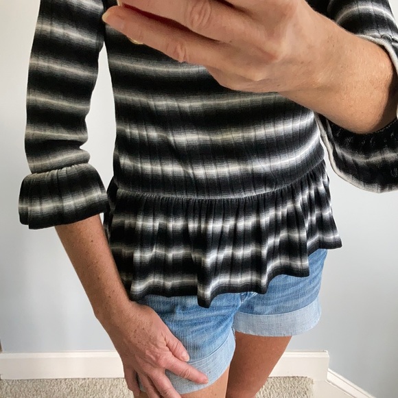 Black & White Stripe Peplum Top - Picture 6 of 9